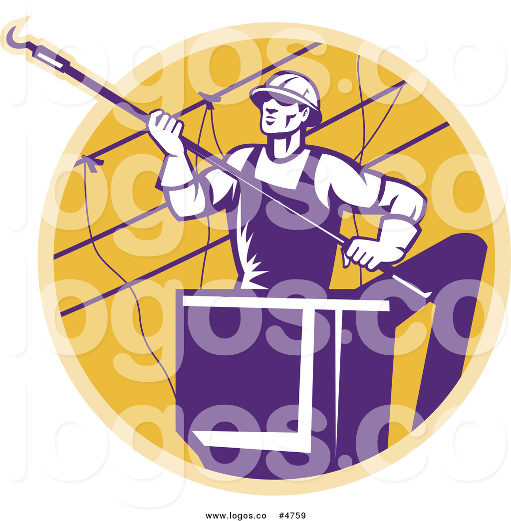 1024x1044 Royalty Free Vector Of A Purple Lineman Working On Power Cables
