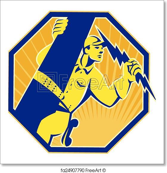 561x581 Free Art Print Of Electrician Telephone Lineman Lightning Bolt