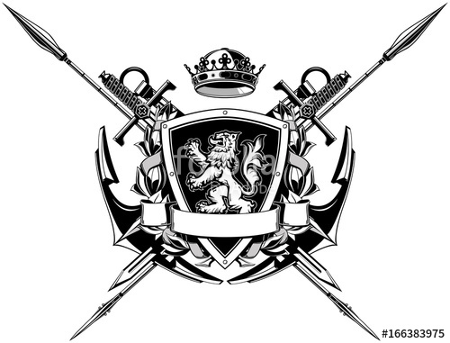 500x381 The Black White Coat Of Arms With Anchors, Spears, Swords And Lion