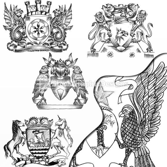 578x578 Unicorn, Dragon, Lion, Eagle Heraldic Coat Of Arms Vector Images