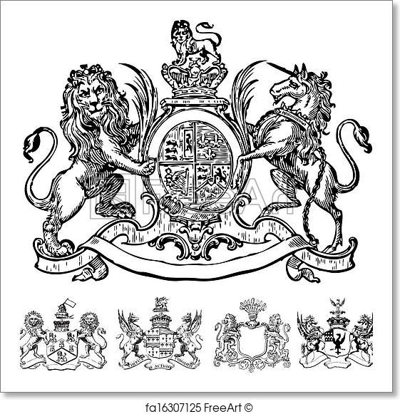 561x581 Free Art Print Of Vector Clipart Of Victorian Lion Crests. Set Of