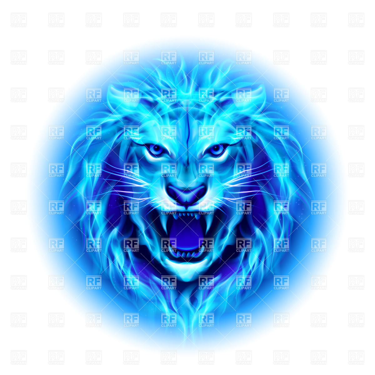1200x1200 Head Of Blue Fire Lion With Aggressive Face Vector Image Vector