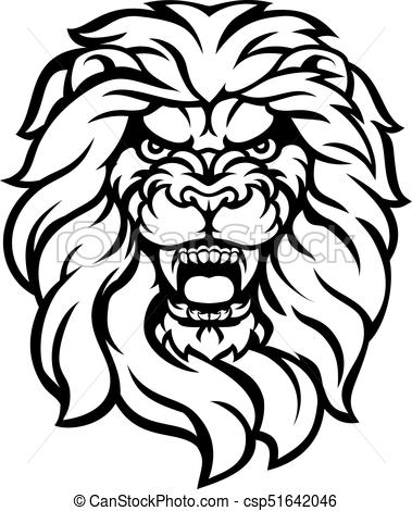 379x470 Roaring Lion Head Illustration. A Mean Looking Lion Face Roaring
