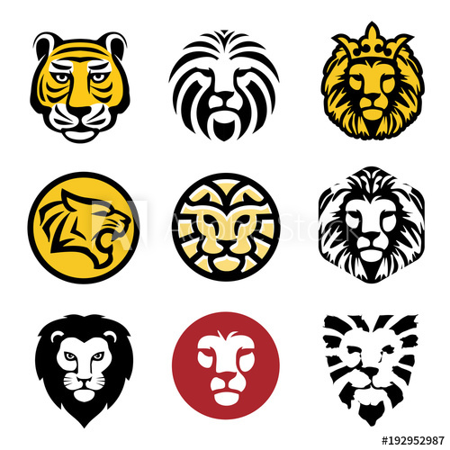 500x500 Best Lion Head Logo Vector Set ,tiger Vector Concept Illustration