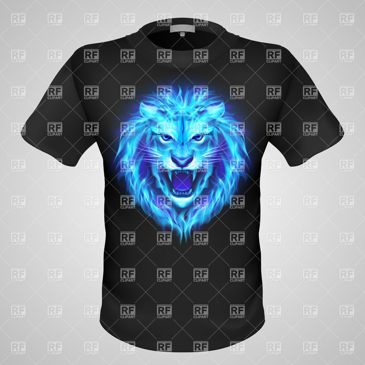 1200x1200 Black Male T Shirt With Print Of Blue Fiery Lion Head Vector Image