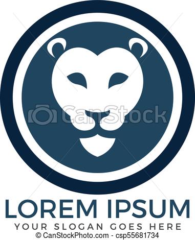 381x470 Round Lion Head Vector Logo Design. Animal Wild Cat Face Graphic Sign.