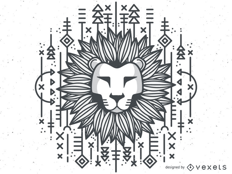 760x570 Monochrome Tribal Lion Illustration