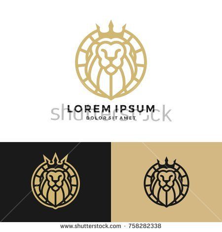 450x470 Lion King Crown Round Circle Emblem Label Logo Vector Line Art