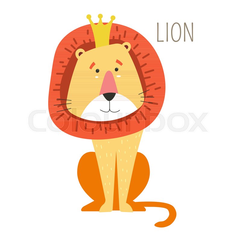 800x800 Lion King In Crown With Mane Childish Book Character. Wild Animal