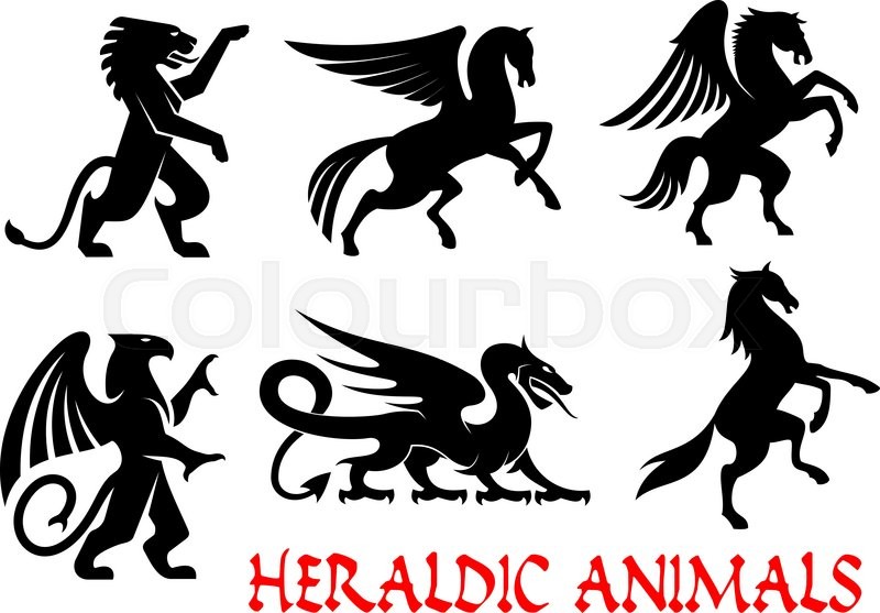 800x557 Heraldic Animals Icons. Pegasus, Griffin, Dragon, Lion, Horse