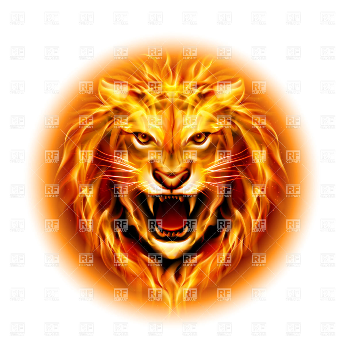 1200x1200 Head Of Aggressive Fire Lion Vector Image Vector Artwork Of