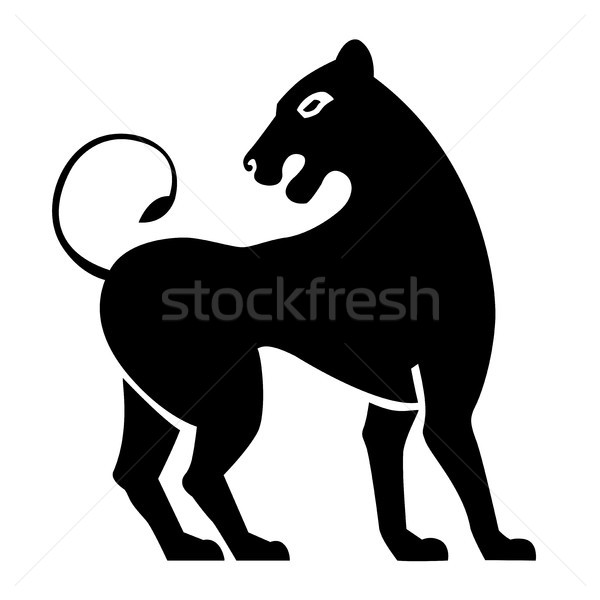 600x600 Stylized Black Lioness. Lion Silhouette. Vector Isolated On A Wh