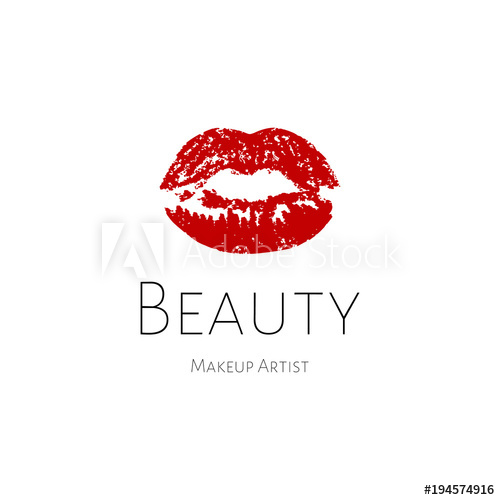 500x500 Lips Logo. Red Print Lip, Beauty Logo Template. Logo For Make Up