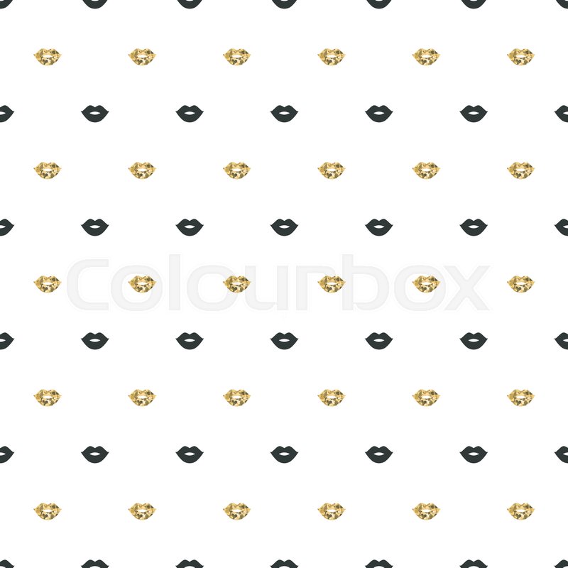 800x800 Seamless Pattern With Black And Gold Lips Kiss Shapes. Valentines