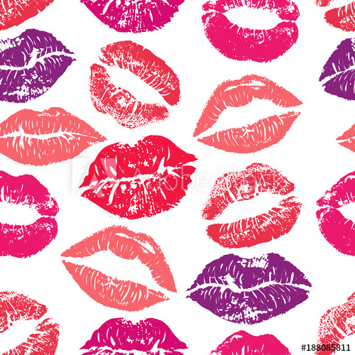 500x500 Seamless Pattern With Lipstick Kisses. Colorful Lips Of Red Purple