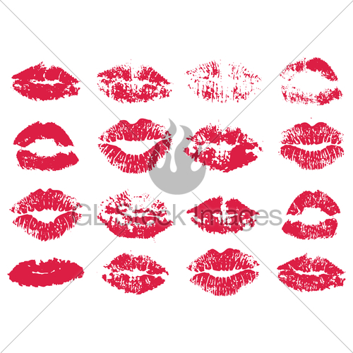 500x500 Vector Set Of Red Woman Lipstick Kiss Prints Gl Stock Images