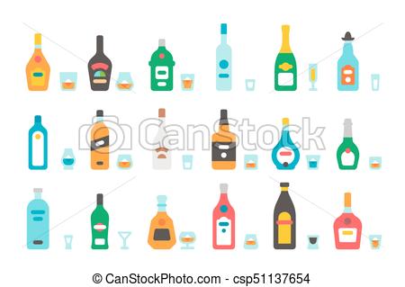 450x319 Flat Design Liquor Bottles And Glasses Illustration Vector.