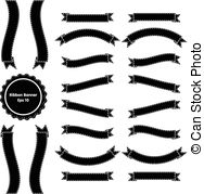 188x179 Ribbon Banner Black. Black Ribbon Banner Style On White Background.
