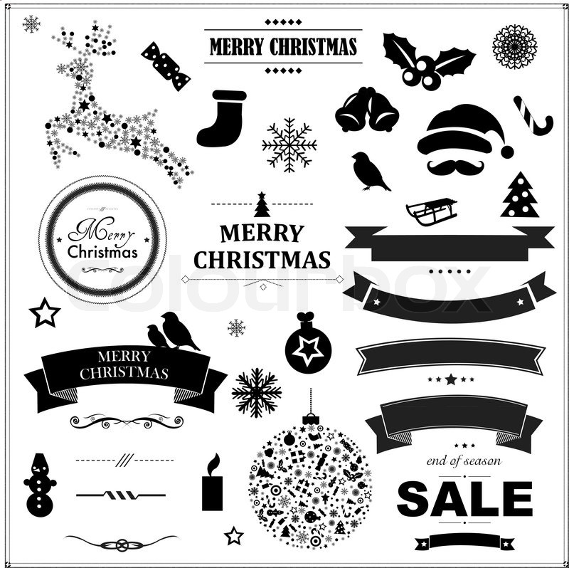 800x798 Set Of Vintage Black Christmas Symbols And Ribbons, With Gradient