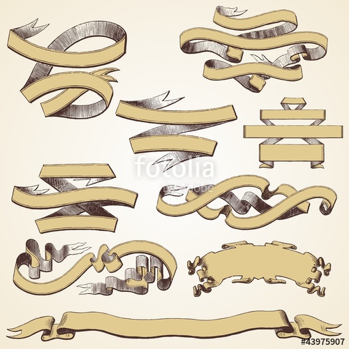 500x500 Vintage Decorative Banners, Ribbons, Parchments, Vector Set Stock