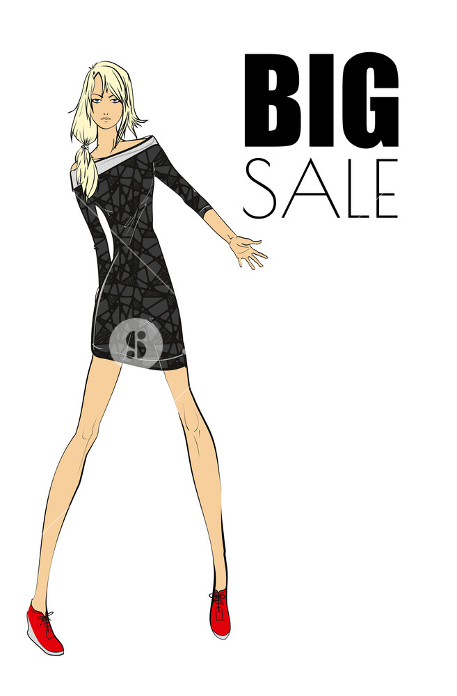 657x1000 Fashion Girl In A Little Black Dress. Vector Illustration. Royalty