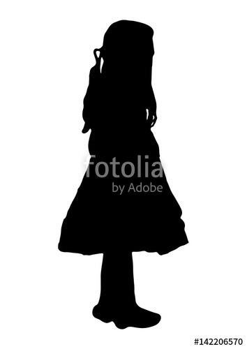 354x500 Silhouette Of Little Girl Posing Dress Vector Black Stock Image