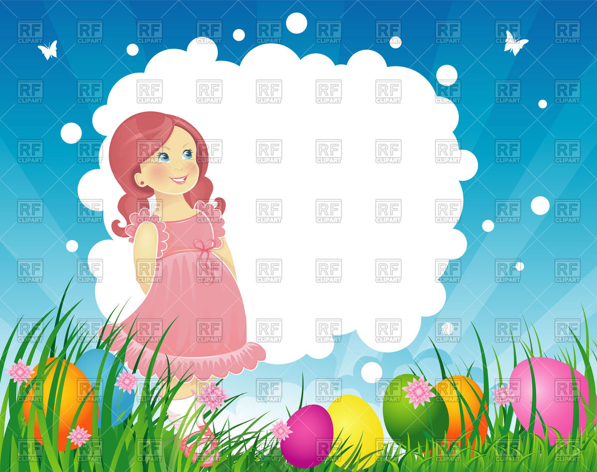 1200x948 Easter Background With Little Girl Vector Image Vector Artwork