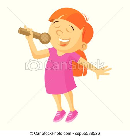 450x470 Little Singer Girl Vector Illustration Isolated On White Background.