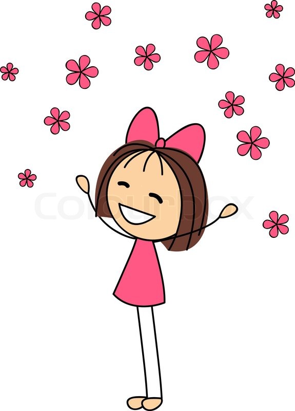 575x800 Cute Little Girl With Pink Flowers Stock Vector Colourbox