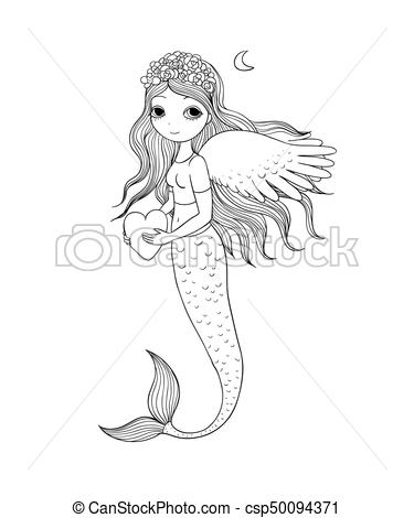 375x470 Beautiful Little Mermaid. Siren. Sea Theme. Isolated Objects On