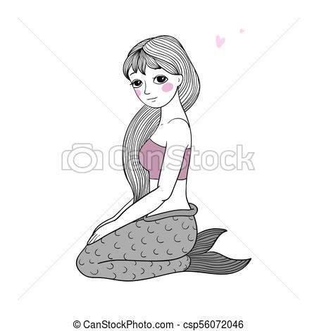 450x470 Cute Cartoon Little Mermaid. Siren. Sea Theme. Isolated Objects On