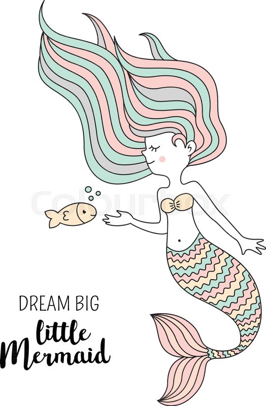 524x800 Cute Little Mermaid With Fish. Under The Sea Vector Illustration