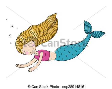 450x357 Beautiful Little Mermaid. Hand Drawn Vector Illustration On A