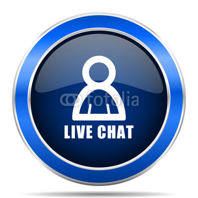 400x400 Live Chat Vector Icon. Modern Design Blue Silver Metallic Glossy