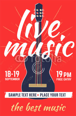 262x400 Live Music. Vector Poster, Banner, Placard For Concert, Cafe, Pub
