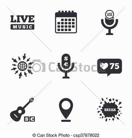 450x470 Musical Elements Icon. Microphone, Live Music. Calendar, Like