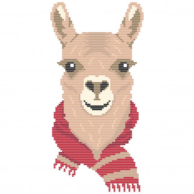 626x626 Llama Animal With Christmas Scarf Sweater Knitted Pixel Vector Art