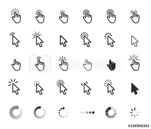 500x426 Computer Mouse Click Cursor Gray Arrow Icons Set And Loading Icon
