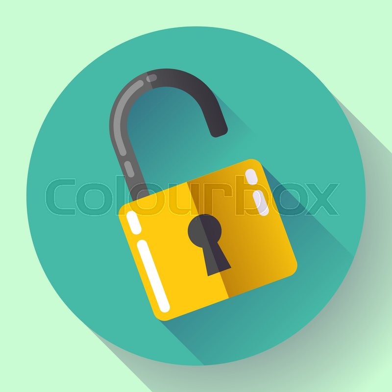 800x800 Vector Open Lock Icon With Long Shadow. Flat Design Style. Stock
