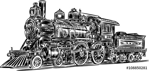 500x238 Vector Locomotive Vector Sketch Black And White Illustration Of