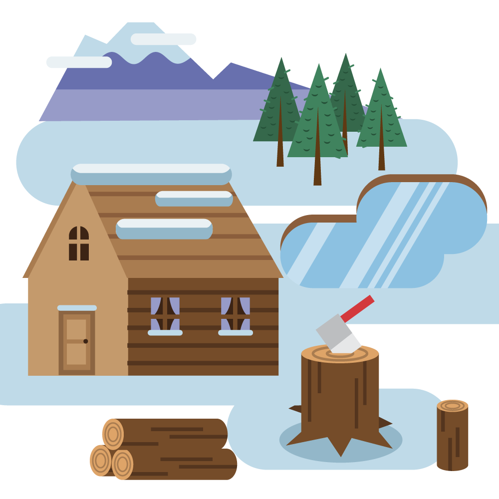 1000x1000 Log Cabin In Snowy Landscape
