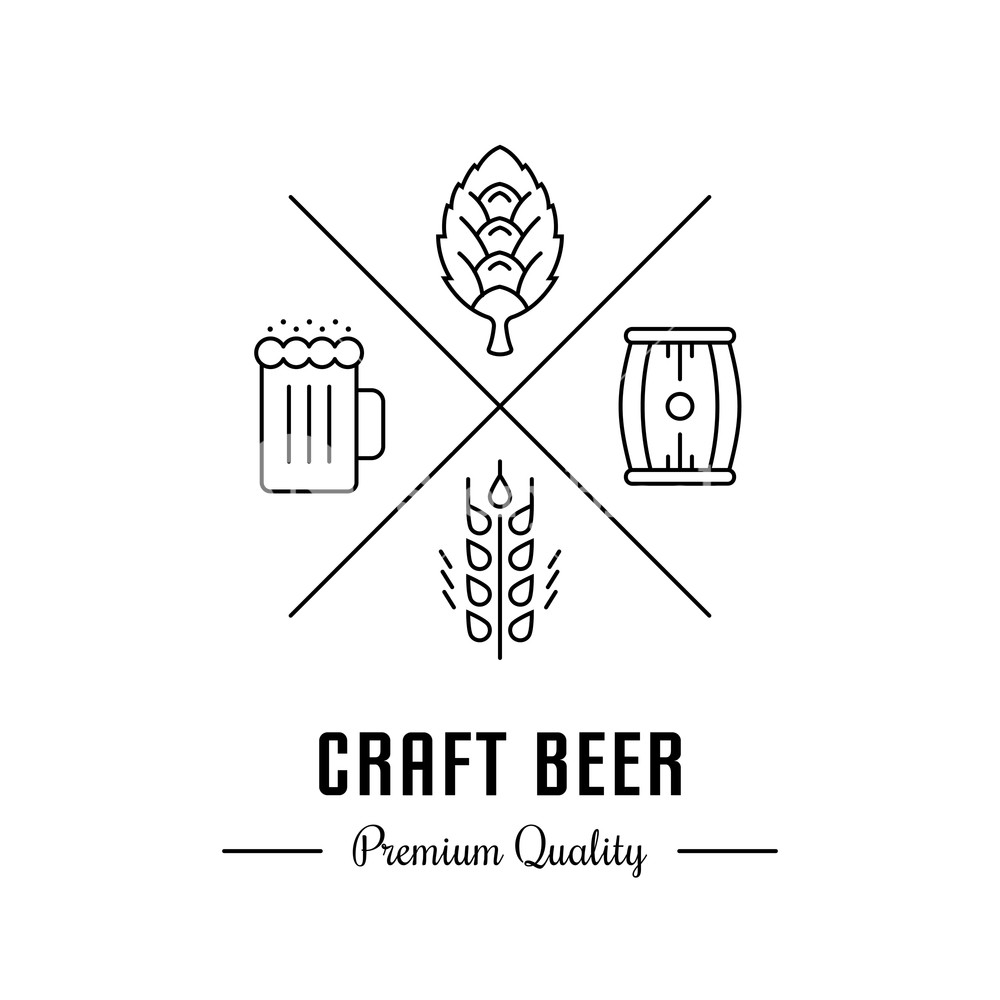 1000x1000 Vector Logo Beer With Wheat, Hops, Beer Mug And Barrel. Hipster
