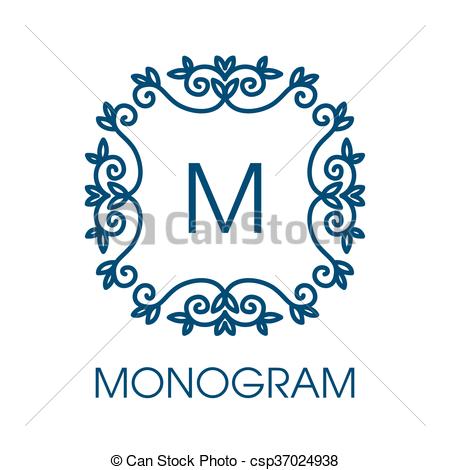 450x470 Monogram Design. Vector Floral Outline Frame Or Border
