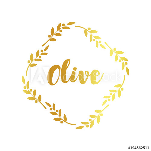 500x500 Olive Label, Golden Ornamental Border, Vector Illustration On