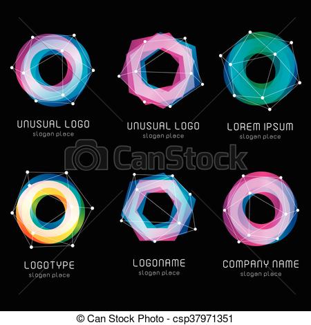 450x470 Unusual Abstract Geometric Shapes Vector Logo Set. Circular