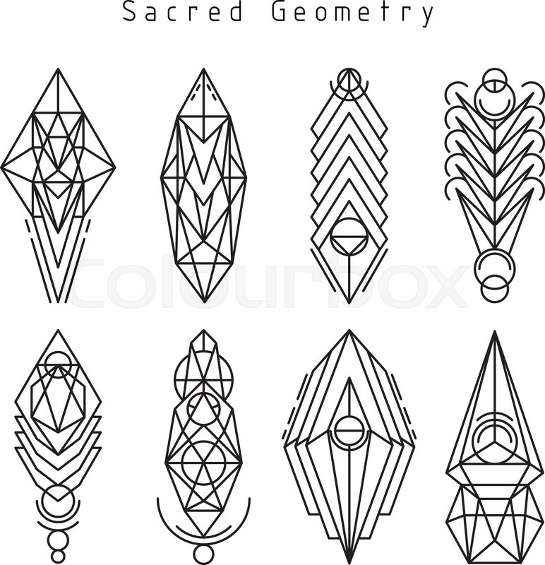 772x800 Vector Linear Sacred Geometry Emblem Set, Thin Line Design Logo