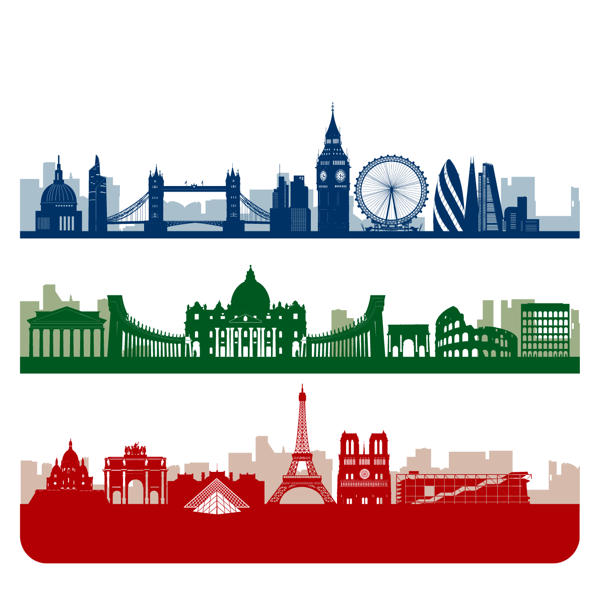 1191x1212 Paris London Skyline Silhouette