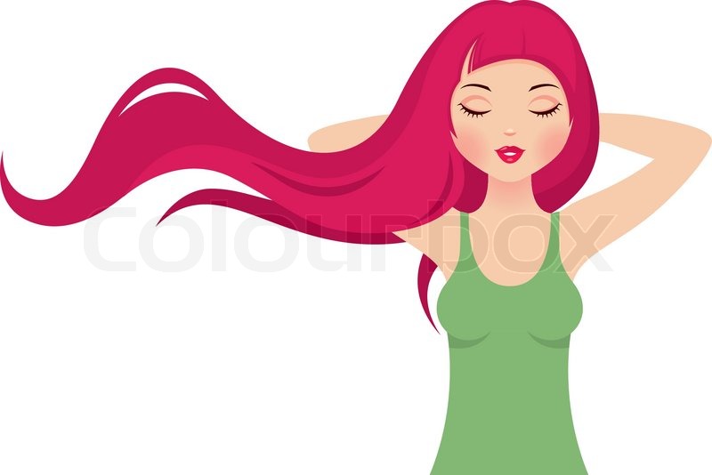 800x534 Girl With Long Pink Hair Stock Vector Colourbox