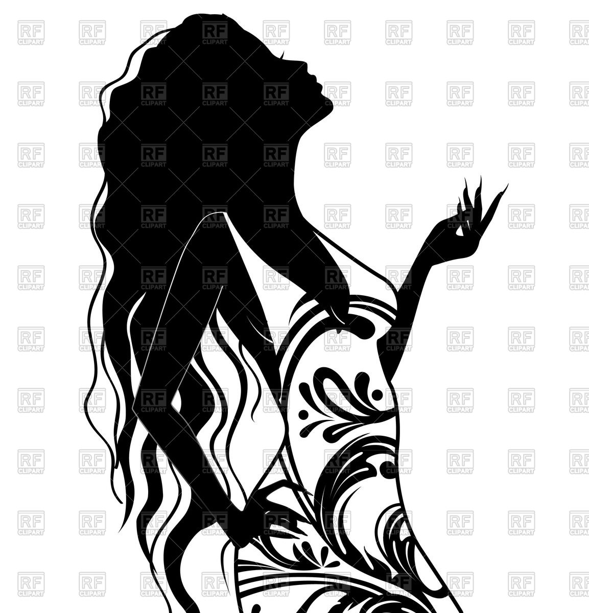 1153x1200 Silhouette Of Young Woman With Long Hair Vector Image Vector