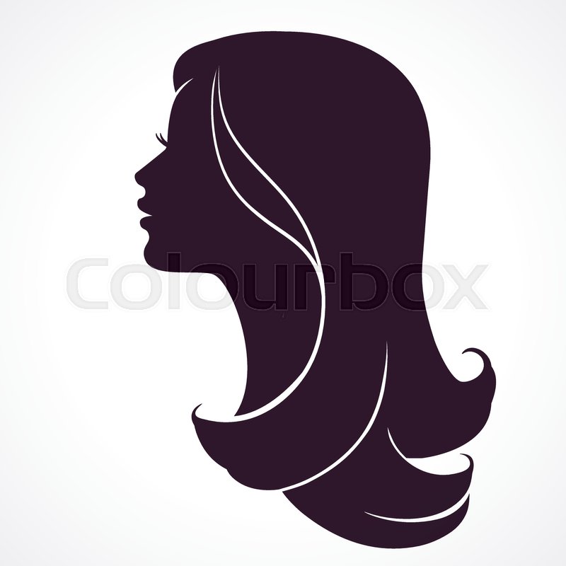 800x800 Woman Face Profile. Female Head Silhouette. Hairstyle Long Hair